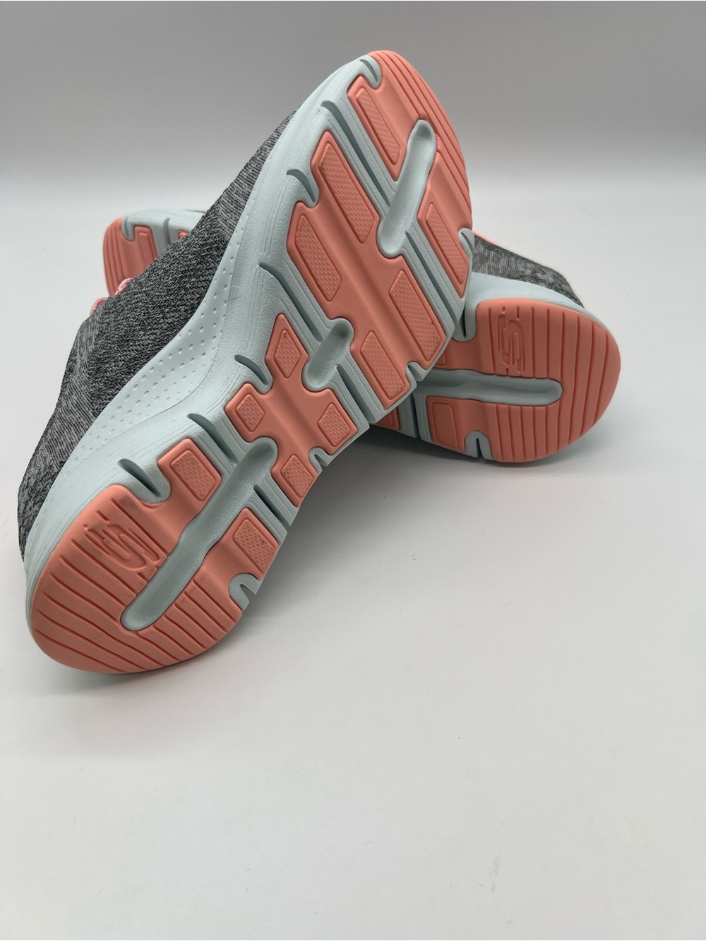 Skechers Women's Gray and Pink Slip-On Knit Sneakers - Picture 6 of 6